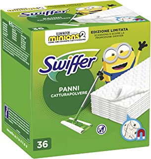 Swiffer Dry Panni Cattura Polvere, 36 Panni, Cattura e Intrappola Polvere e Sporco, Ottimo per I peli di Animale, per Tutti I Tipi di Pavimenti