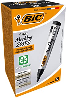 BIC Marking 2000, Pennarelli Indelebili, Colore Nero, Punta Tonda (1.7 mm), Confezione da 12 Marcatori, Fornitura Cancelleria Ufficio, Scuola e Casa