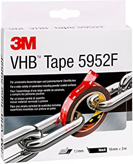 3M VHB Nastro Biadesivo 5952 per Superfici Difficili, 19 mm x 3 m, Spessore 1.1 mm, Nero, 1 Pezzo