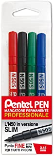Pentel N50S marcatore permanente slim punta fine taschina 4 colori (nero, rosso, blu, verde)