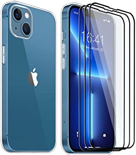 Ropiaece Cover Compatibile iPhone 13 Trasparente con 3 Pezzi Pellicola Vetro Temperato, Custodia Protettiva in Silicone ?Sottile ed Antiurto, TPU Tras