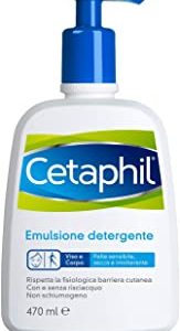 Cetaphil, Emulsione Detergente Fluido, Crema Viso e Corpo Idratante per Pelle Sensibile, Secca e Intollerante, Senza Profumo, Formato 470 ml