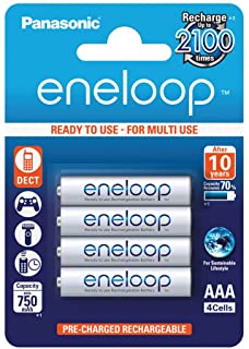 Panasonic Eneloop Blister con 4 Batterie Ministilo AAA Ricaricabili, Argento