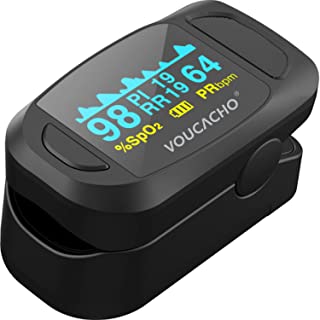 VOUCACHO 4 in1 Saturimetro da dito professionale Certificato CE con Letture Immediate Ossimetro per Saturazione di Ossigeno(SpO2),Respiratory Rate(RR)