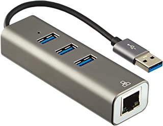 Amazon Basics - Adattatore a 3 porte USB 3.0 con porta gigabit ethernet RJ45, in alluminio, grigio
