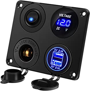 Thlevel Pannello Caricabatteria da Auto 4 in 1 con Dual USB Presa Adattatore, Accendisigari, LED Voltmetro e Interruttore ON/off per 12V 24V Veicoli A