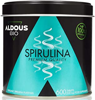 Spirulina Biologica Premium per 9 mesi | 600 compresse da 500 mg con il 99% di Spirulina BIO | Vegana - Saziante - DETOX - Proteina vegetale | Certifi