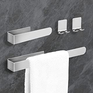 Porta Asciugamani Bagno senza Foratura, 2 Pezzi Portasciugamani (23cm e 37cm) + 2 Pezzi Ganci, Acciaio Inox Portasalviette da Parete per Cucina Bagno,