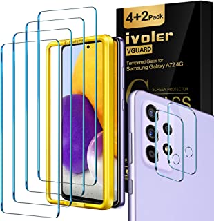 iVoler 4 Pezzi Pellicola Vetro Temperato Compatibile con Samsung Galaxy A72 4G, con 2 Pezzi Pellicola Fotocamera e Strumento di Installazione, Pellico