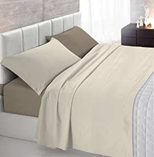 Italian Bed Linen CL-NC-2P Completo Letto, 100% Cotone, Tortora/Panna, Matrimoniale
