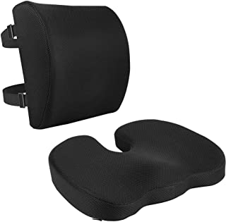 Amazon Basics - Cuscino per seduta e supporto lombare, in memory foam e gel rinfrescante, confezione da 2, Nero