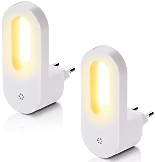 Bakaji Coppia Lampade Notte Luce Notturna 2 LED Bianco Caldo 2700K Illuminazione Sicurezza Casa Lampada Cameretta Bambini con Sensore Crepuscolare in