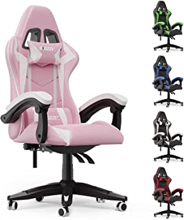 Sedia Gaming, Sedia Girevole ergonomica, PU Poltrona Racing Nero e Bianco(Bianca) (Rosa)