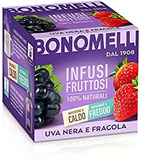 Bonomelli, Infusi Fruttosi, Uva Nera e Fragola, Ingredienti 100% Naturali, Gusto Intenso e Delicato, Infusione a Caldo e a Freddo, Confezione da 12 Fi