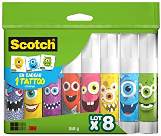 Scotch Colla Stick Mostruosa, Non Tossica, Adatta per Bambini, 8 g, 8 Pezzi