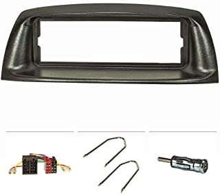 tomzz Audio 2414-027 Set copertura radio adatto per Fiat Punto 188 y.o.m. 1999-2005 nero con adattatore radio iso, adattatore antenna iso din, clip di