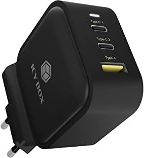 ICY BOX Caricatore USB-C e USB-A 65W Alimentazione tripla porta PD 3.0 & QC 3.0, nero IB-PS103-PD