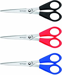 Westcott E-31032 00 Set di forbici ufficio con impugnatura in plastica, 17 cm, 3 pezzi, blu/rosso/nero