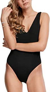 Urban Classics Badeanzug Ladies Crinkle High Leg Swimsuit Costume Intero, Black, S Donna