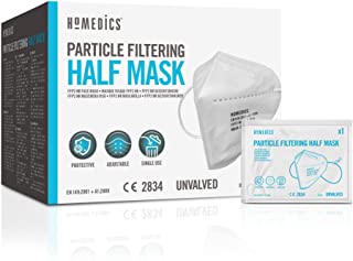 HoMedics Mascherine FFP2 Certificate CE, 20 Mascherine FFP2 Antiparticolato con 3 Strati di Protezione, Strato Esterno con Filtrazione Antibatterica,