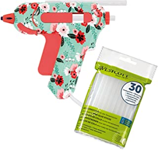 Westcott I 16002 AZ - Pistola incollatrice a caldo con 30 bastoncini adesivi I mini I colorati I per bambini I motivi floreali I regalo I fai da te tu