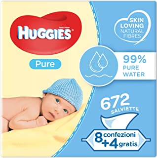 Huggies Pure Salviette Umidificate per Bambini, 4 confezioni da 168 salviette ciascuna