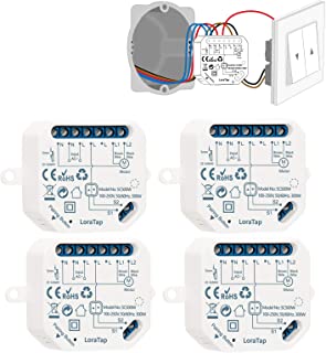 LoraTap Interruttore Tapparelle WiFi, 4pz Modulo Comando per Tapparelle Elettriche, Controllo Vocale con Alexa e Google Home, Controllo App Smart Life