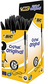 BIC Penne Nere a Sfera Cristal Original, Punta Media, 1.00 mm, Confezione 50 Pezzi, Fornitura per Cancelleria Scuola e Ufficio