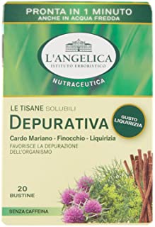 L'Angelica, Tisana Depurativa Solubile a Base di Carciofo, Cardo Mariano, Finocchio e Liquirizia, Favorisce la Depurazione dalle Tossine, Senza Lattos