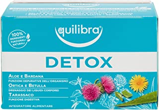 Equilibra Integratori Alimentari Tisane, Tisana Detox, 100% Ingredienti Funzionali, Drenante, a Base di Aloe Vera, Ortica, Bardana, Betulla e Tarassac