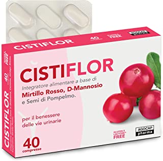 Cistiflor, D-Mannosio, Mirtillo Rosso e Semi di Pompelmo | per Cistite, Candida e Infezioni delle Vie Urinarie | 40 compresse, integratore d mannosio,