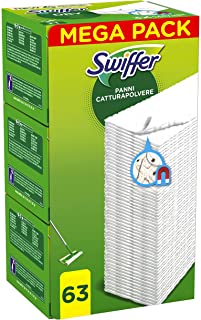 Swiffer Dry Panni Cattura Polvere, 63 Panni, Cattura e Intrappola Polvere e Sporco, Ottimo per I peli di Animale, per Tutti I Tipi di Pavimenti, Maxi