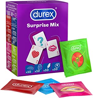 Durex Surprise Mix Preservativi Assortiti, Con Rilievi e Nervature e Sottili, 40 Profilattici