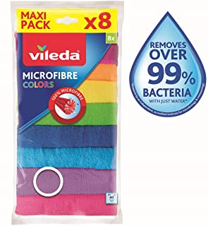 Vileda Microfibre Colors, Panni in Microfibra, Lavabili in Lavatrice, Riutilizzabili, Multicolore, 30x 30 cm , 8 Pezzi