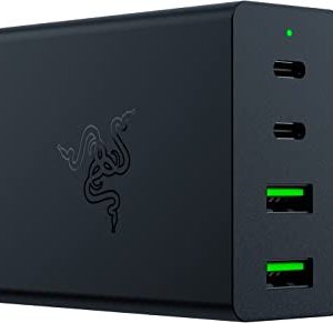 Razer Caricabatterie USB-C GaN - Caricatore veloce portatile (2X USB-C, 2X USB-A con porte USA, UE e Regno Unito) Nero