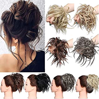 Extension clip capelli veri Disordinato Pelo arruffato Pezzo di capelli Scrunchies Estensioni di panino ondulato Elastico Scrunchie Chignon Coda di ca