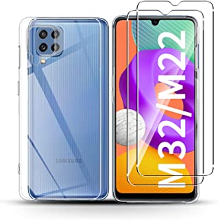 QULLOO per Samsung Galaxy M32 / M22 / A22 4G (6.4'') Cover + Pellicola Vetro Temperato [2 Pezzi], 9H Durezza Protezione Schermo Soft Transparent Custo