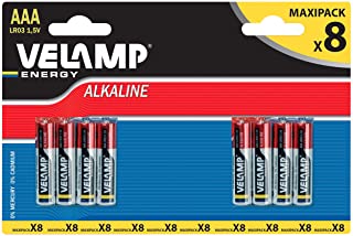 Velamp Pila alcalina MINI STILO LR03 AAA 1,5V - Blister da 8 pile, Rosso