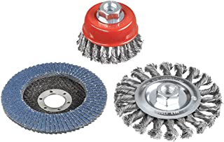 kwb 597510 Set di spazzole metalliche per smerigliatrice angolare con attacco M14 incl. mola da 115 mm K-80 per lavori di pulizia e molatura, (3 pezzi