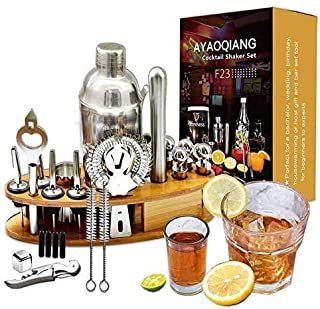 AYAOQIANG Set Cocktail 23 Pezzi, Shaker Cocktail Kit da Barman Professionale in Acciaio Inox, 750ml Shaker, Cocktail Set con di Legno Supporto, per Ca