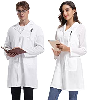NC Camice Laboratorio Bianco da Lavoro Donna Camice Medico Unisex in 100% Cotone Professionale Top Uniformi a Manica Lunga per Studente, Infermiere co