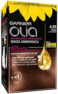 Garnier Tinta Capelli Olia, Colorazione Permanente senza Ammoniaca per una Fragranza Delicata, Copre il 100% dei Capelli Bianchi, Castano Chiaro Ciocc