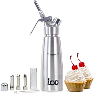 ICO Sifone Panna Montata Professionale in Acciaio Inossidabile per Monta Panna Fatta in Casa, Sifone da Cucina per Dolci, Salse e Liquori Infusi, 500m