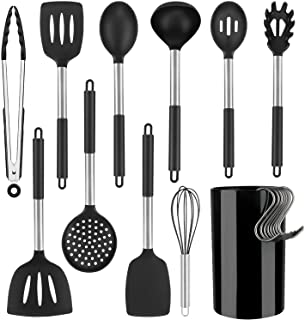 YMERSEN Utensili Cucina Silicone, 12 Pezzi Mestoli Cucina Silicone Resistente al Calore Set Utensili Cucina Utensili da Cucina con Manico in Acciaio I