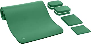 Amazon Basics - Set da 6 pezzi per yoga, con tappetino spesso, 1,3 cm, verde
