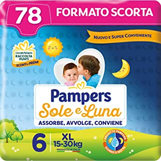 Pampers Sole e Luna Pannolini Extralarge, Taglia 6 (15-30 kg), 78 Pannolini