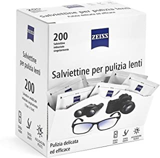 ZEISS Salviettine per Lenti Monouso - per Tutti i Tipi di Lenti, per Occhiali, Fotocamere e Smartphone, Senza Graffi e Aloni, Asciugatura Veloce, 200