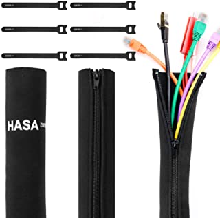 HASA zone Raccogli Cavi 3 X 50CM, Guaina Cavi in Neoprene Nero con 6 X Fascette Fermacavi, Organizza Cavi Flessibile per Nascondi Cavi Scrivania/Gesti