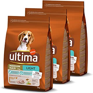 Ultima Cibo per Cani Medium-Maxi Adulto Light con Pollo - Confezione da 3 x 3 kg - Totale: 9 kg