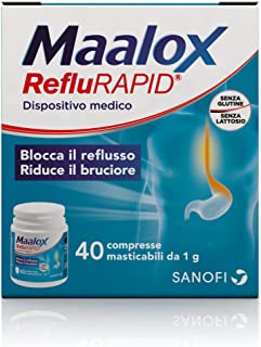 Maalox Reflurapid, Maalox Reflusso, 40 Compresse, Senza Lattosio, Senza Glutine
